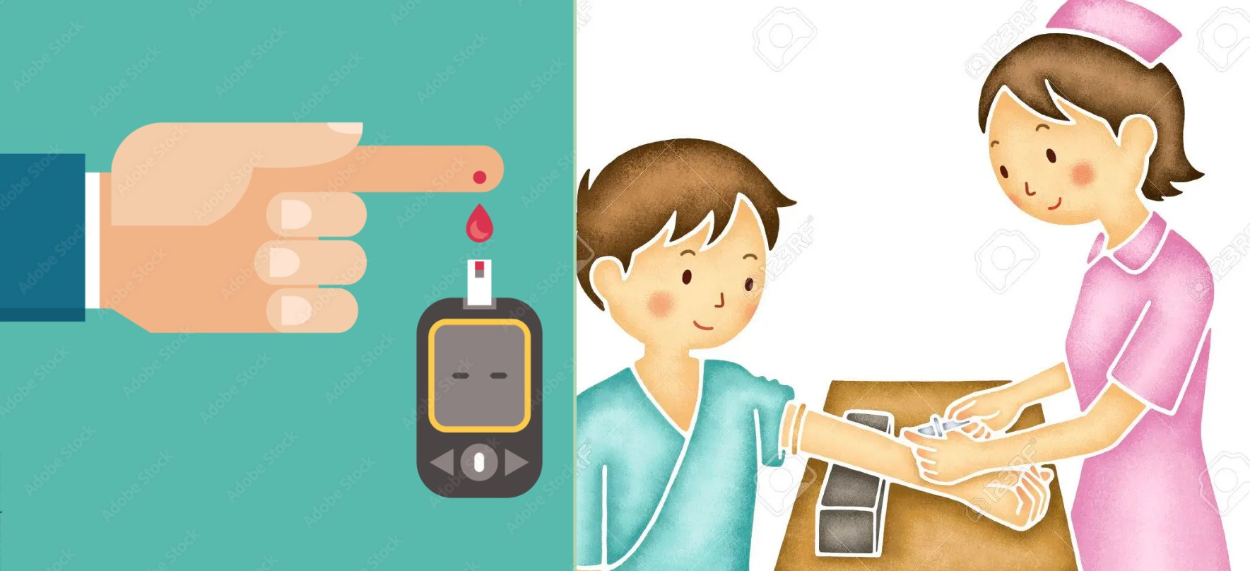 Capillary blood glucose testing (left) versus venous glucose sampling (right)